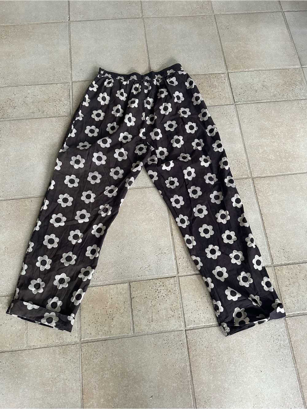 Christy Dawn Black Floral Print Elastic Waist Pants